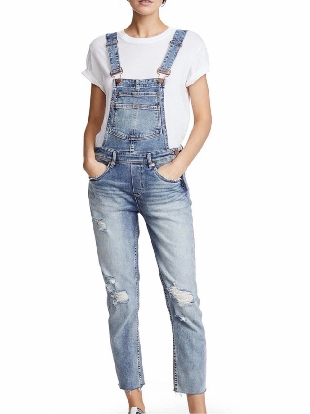 Blank NYC Light Blue Distressed Denim Overalls - Women